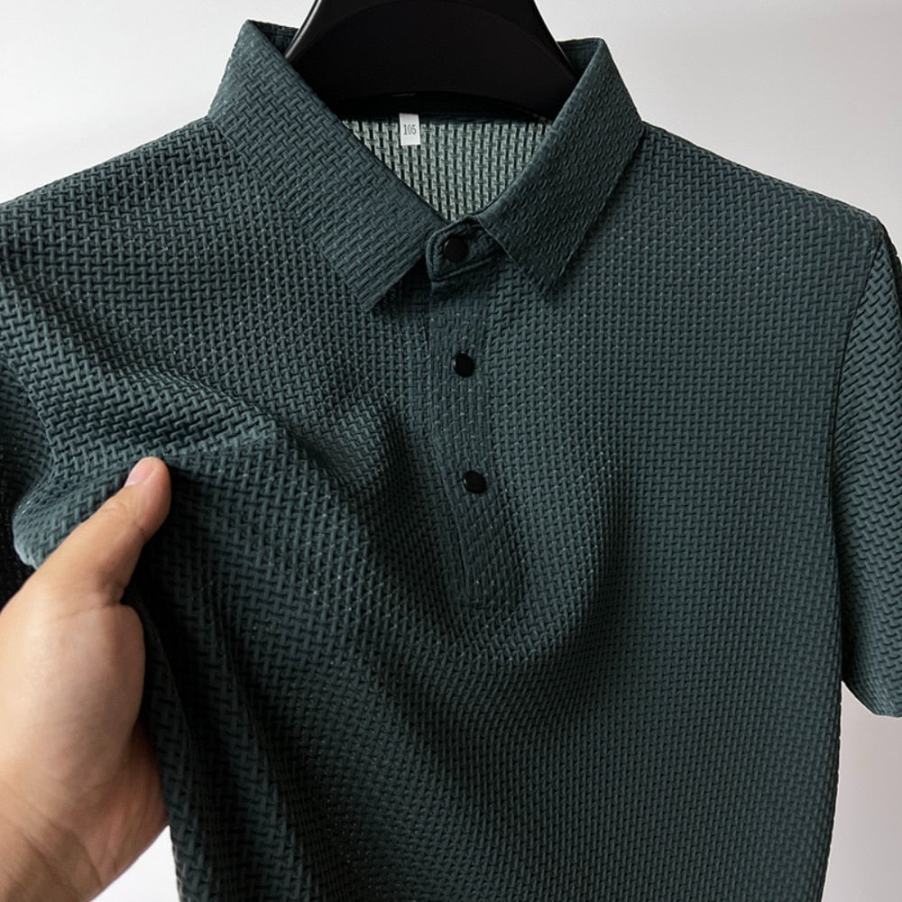Men's Mulberry Silk Polo Shirt-Caleidostore